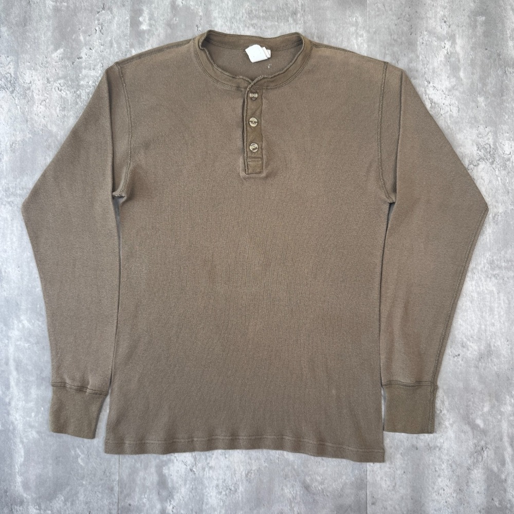 J.E. Morgan Casuals Henley Shirt Men's Large Brown Thermal Waffle Knit Dexter
